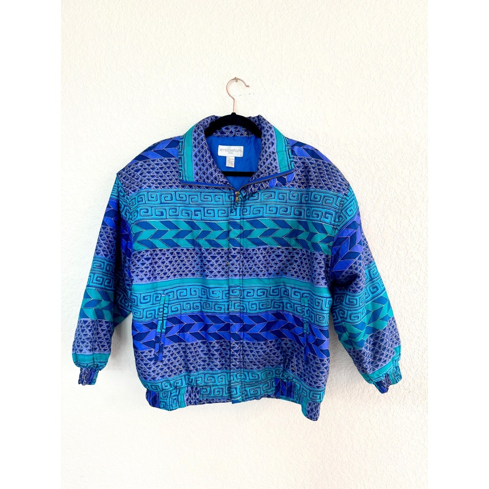 Vintage Geometric Print Jacket‎ Blue Teal Women's Size M